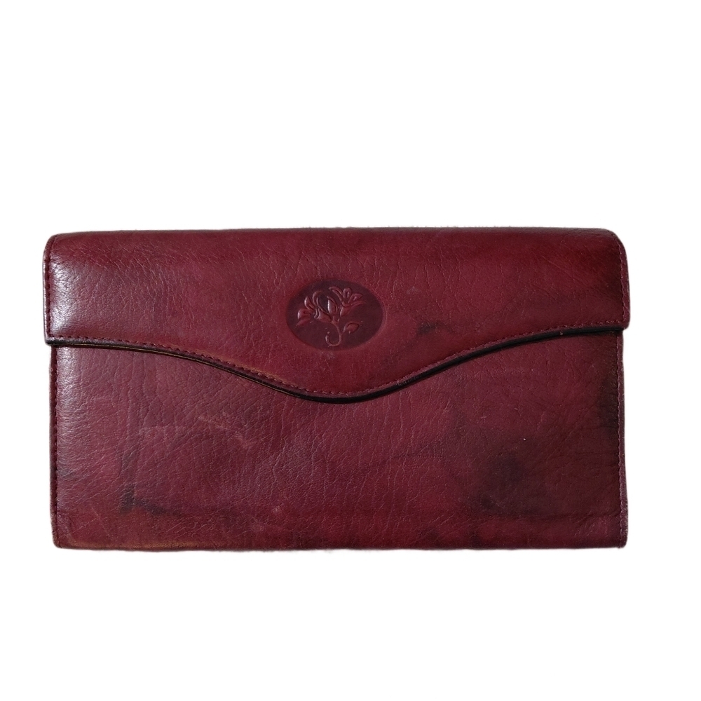 Buxton Heiress Burgundy Wallet Marbled Leather Women's Tri-fold Wallet